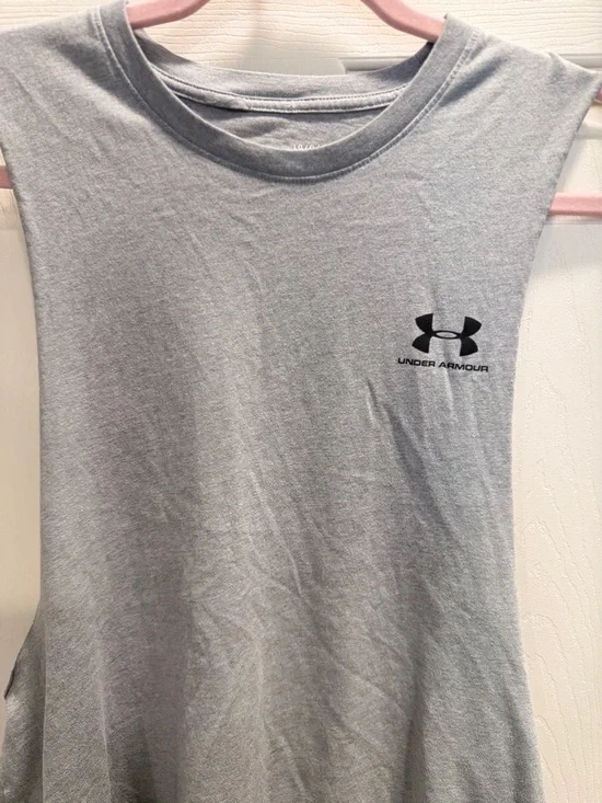 Under Armour Men’s Large Loose Fit Sleeveless Tank Gray Athletic Workout Shirt - Picture 4 of 8